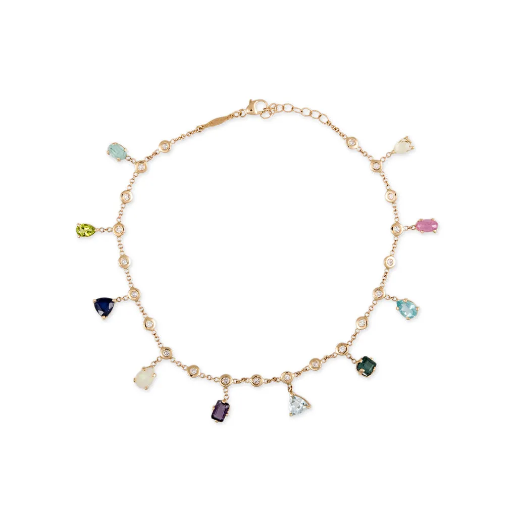 MULTI SHAPE GEMSTONE   DIAMOND SHAKER ANKLET