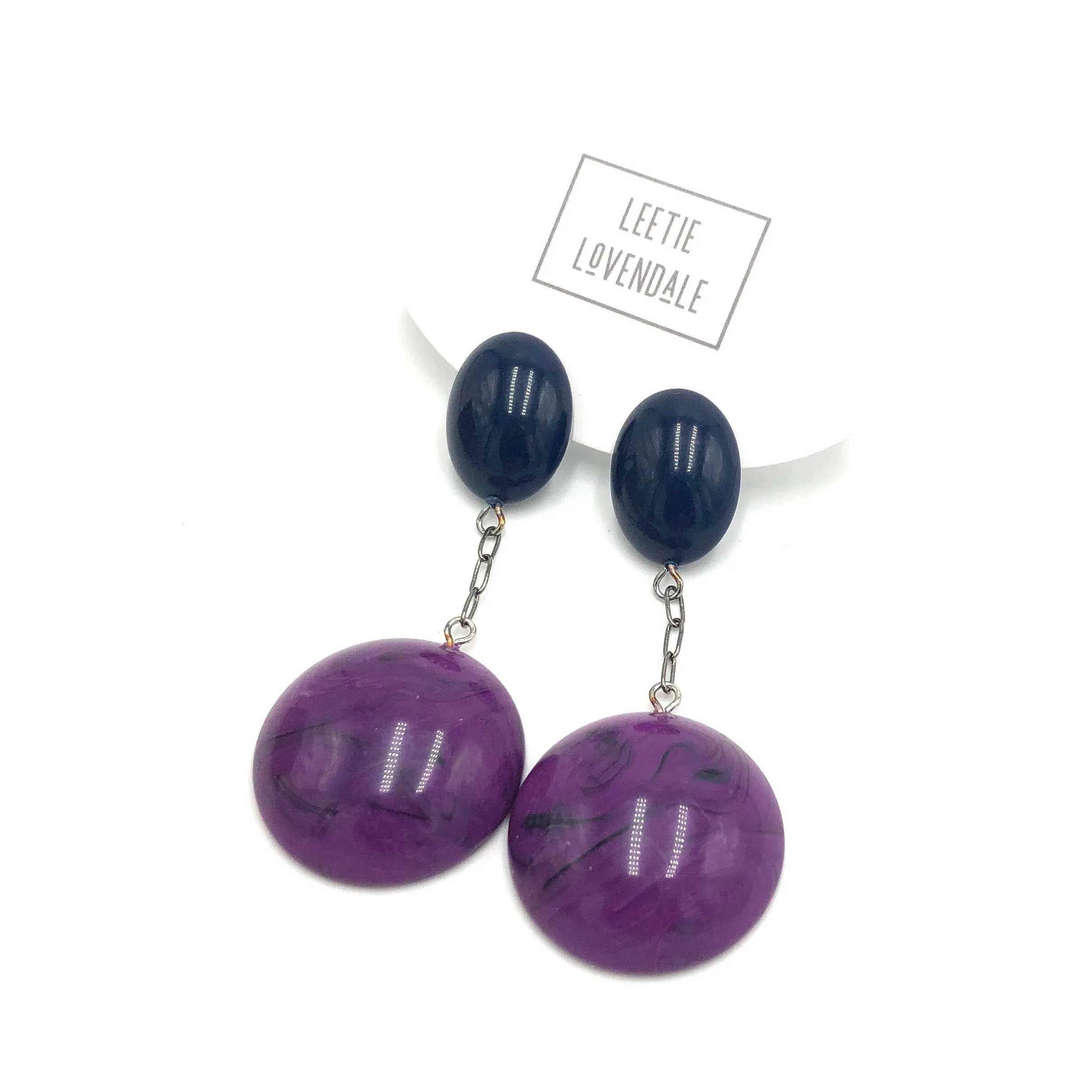 Navy & Violet Marbled Chain-Link Earrings