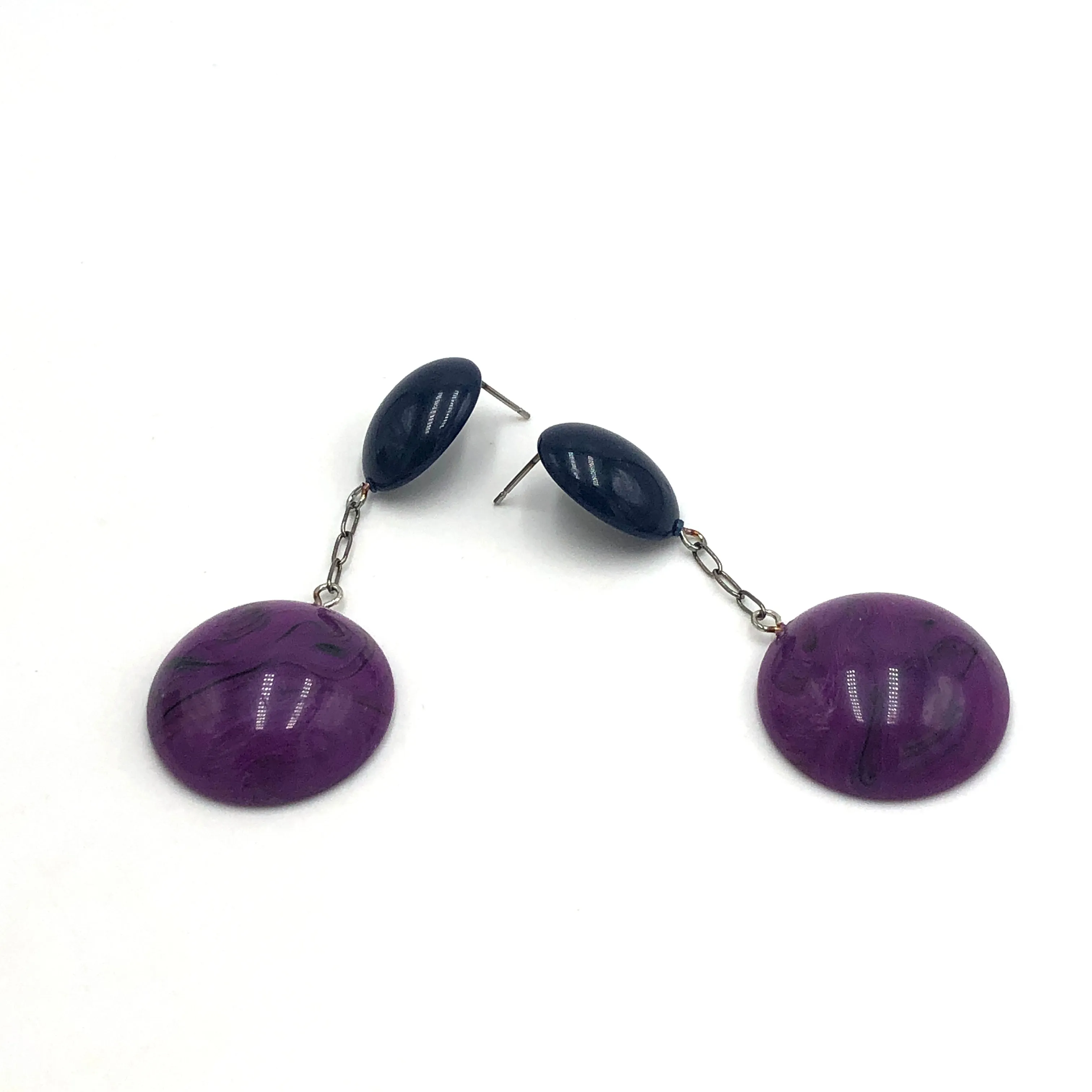 Navy & Violet Marbled Chain-Link Earrings