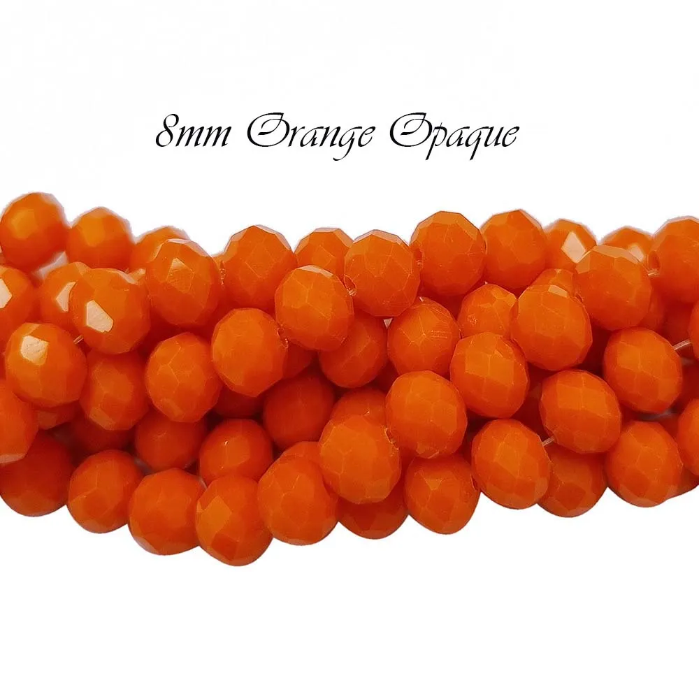 Orange Opaque, PER LINE 8MM FACETED OPAQUE RONDELLE SHAPED CRYSTAL BEADS