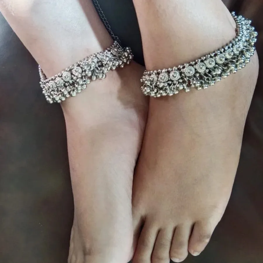 Oxidized Silver Kuchi Bells Anklets Pair