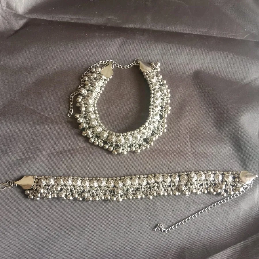 Oxidized Silver Kuchi Bells Anklets Pair