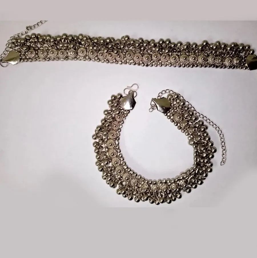 Oxidized Silver Kuchi Bells Anklets Pair