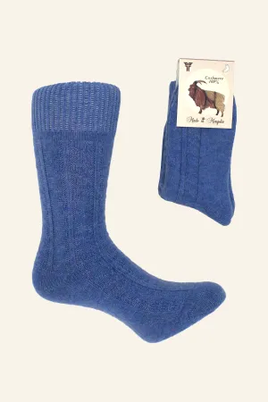 Pattern Knit Blue Cashmere Socks