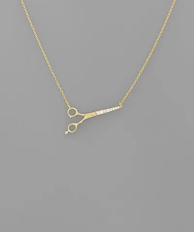 Pave Rhinestone Scissor Pendant Gold-Plated Necklace