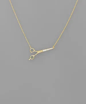 Pave Rhinestone Scissor Pendant Gold-Plated Necklace