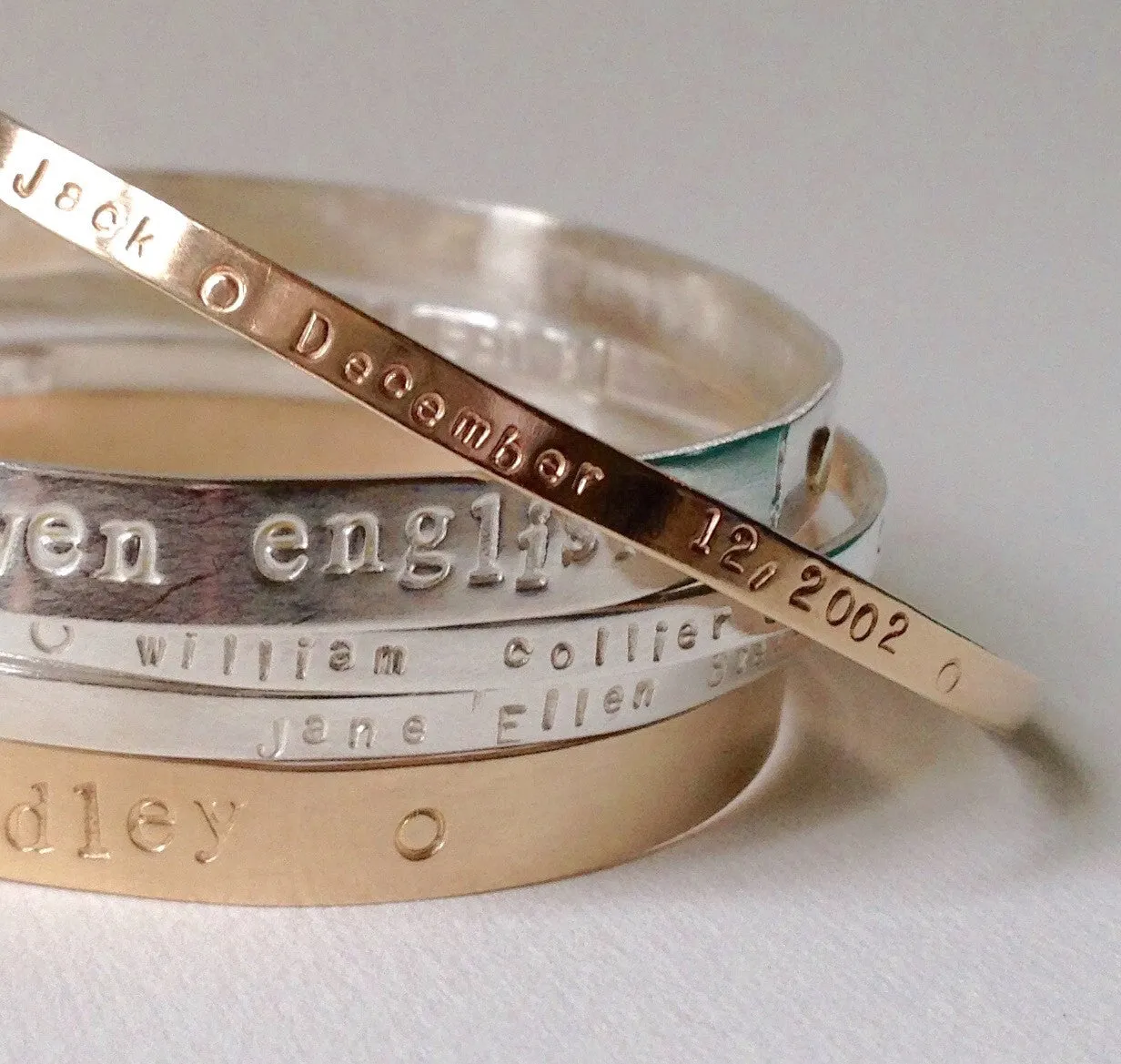 Personalized Mom silver narrow Bespoke Bangle