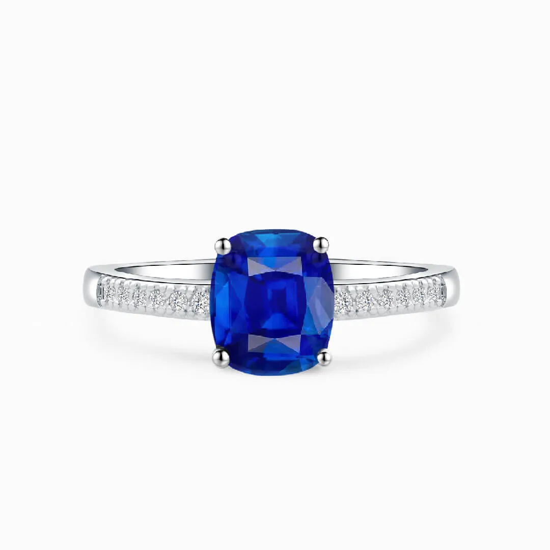 Prong Set Royal Blue Sapphire Diamonds Ring