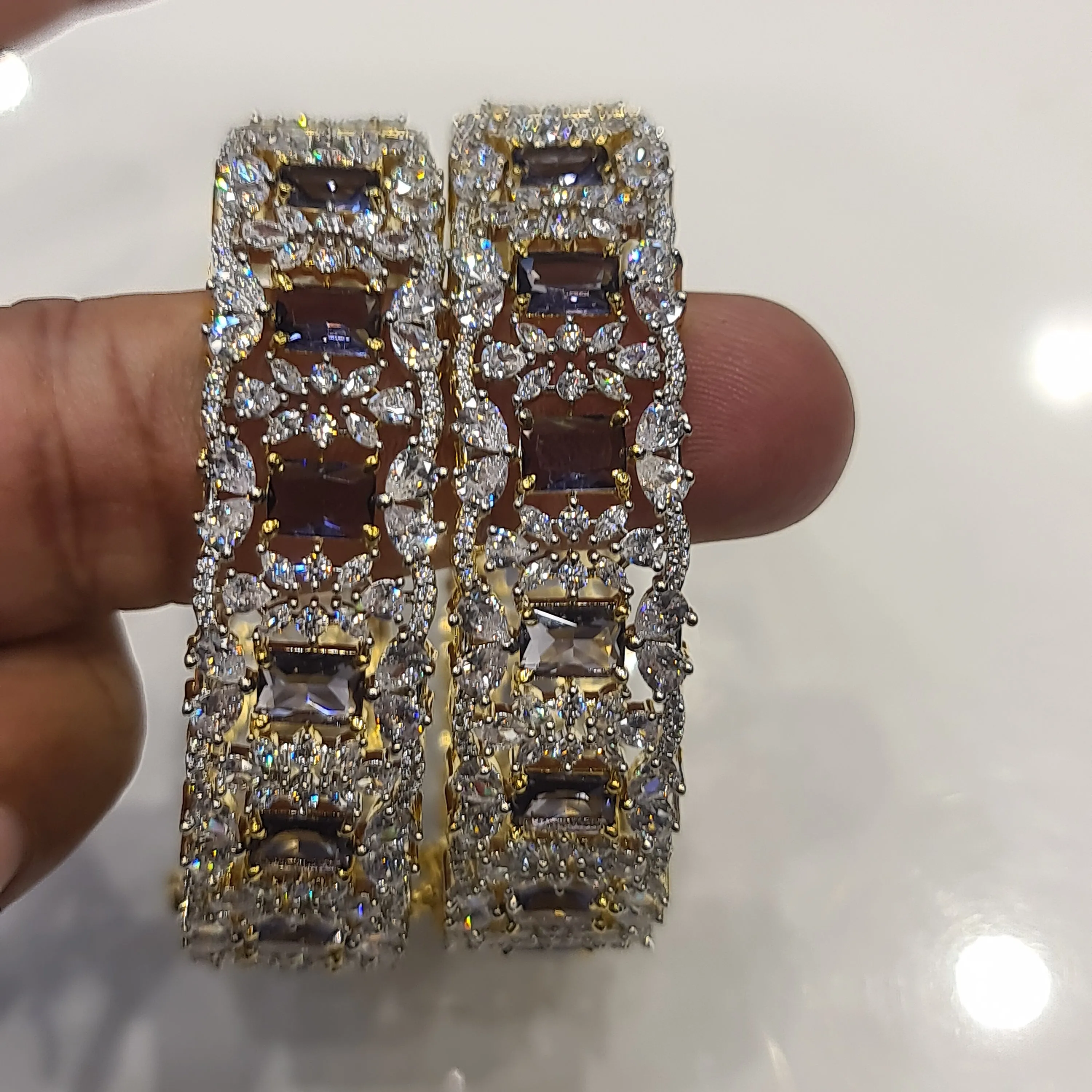 "Regal Elegance: Exquisite Purple American Diamonds Bangles Set"