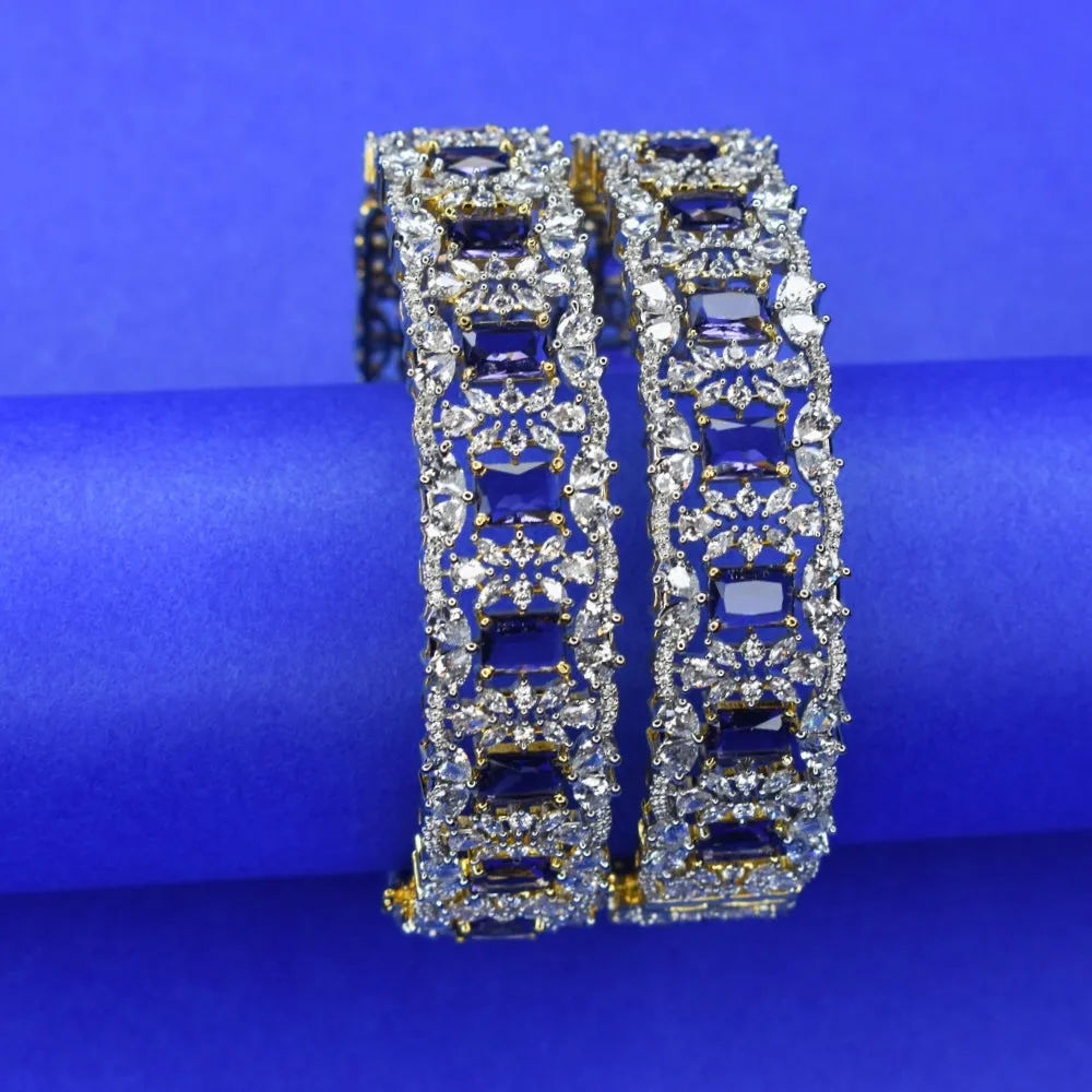 "Regal Elegance: Exquisite Purple American Diamonds Bangles Set"