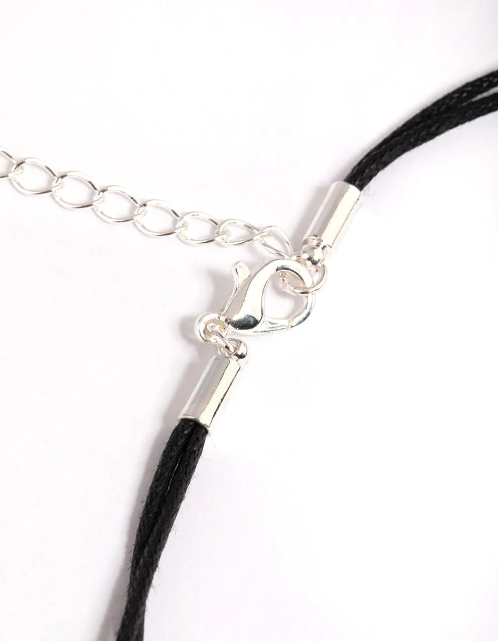 Rhodium Double Circle String Cord Necklace