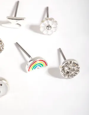 Rhodium Novelty Charm Stud Earring Pack