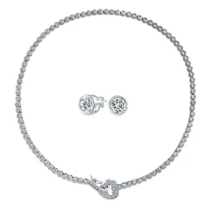 Romantic Bridal Collar Necklace with Heart Clasp and CZ Bezel Tennis Design