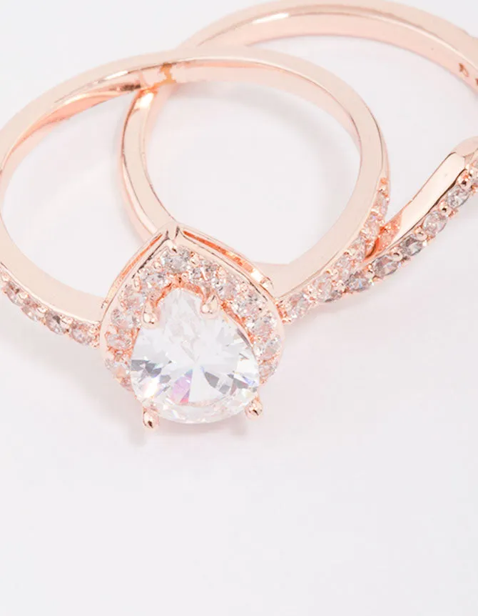 Rose Gold Crowned Pear Diamante Ring