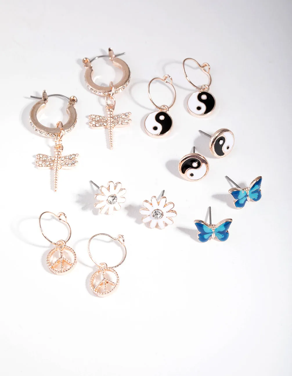 Rose Gold Multi Butterfly Stud 6-Pack Earring