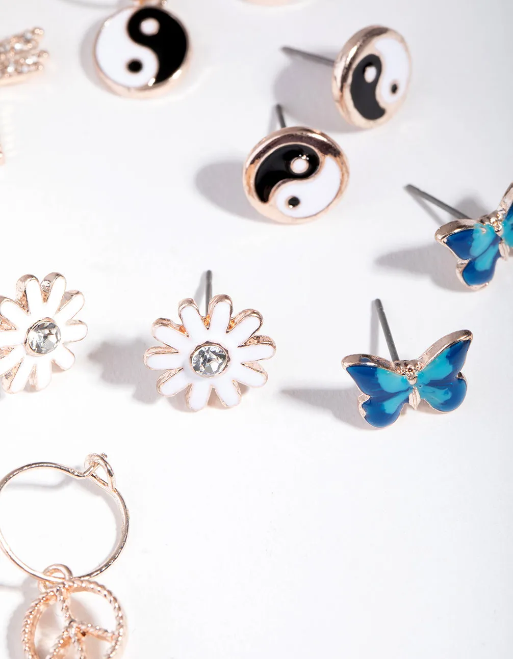 Rose Gold Multi Butterfly Stud 6-Pack Earring