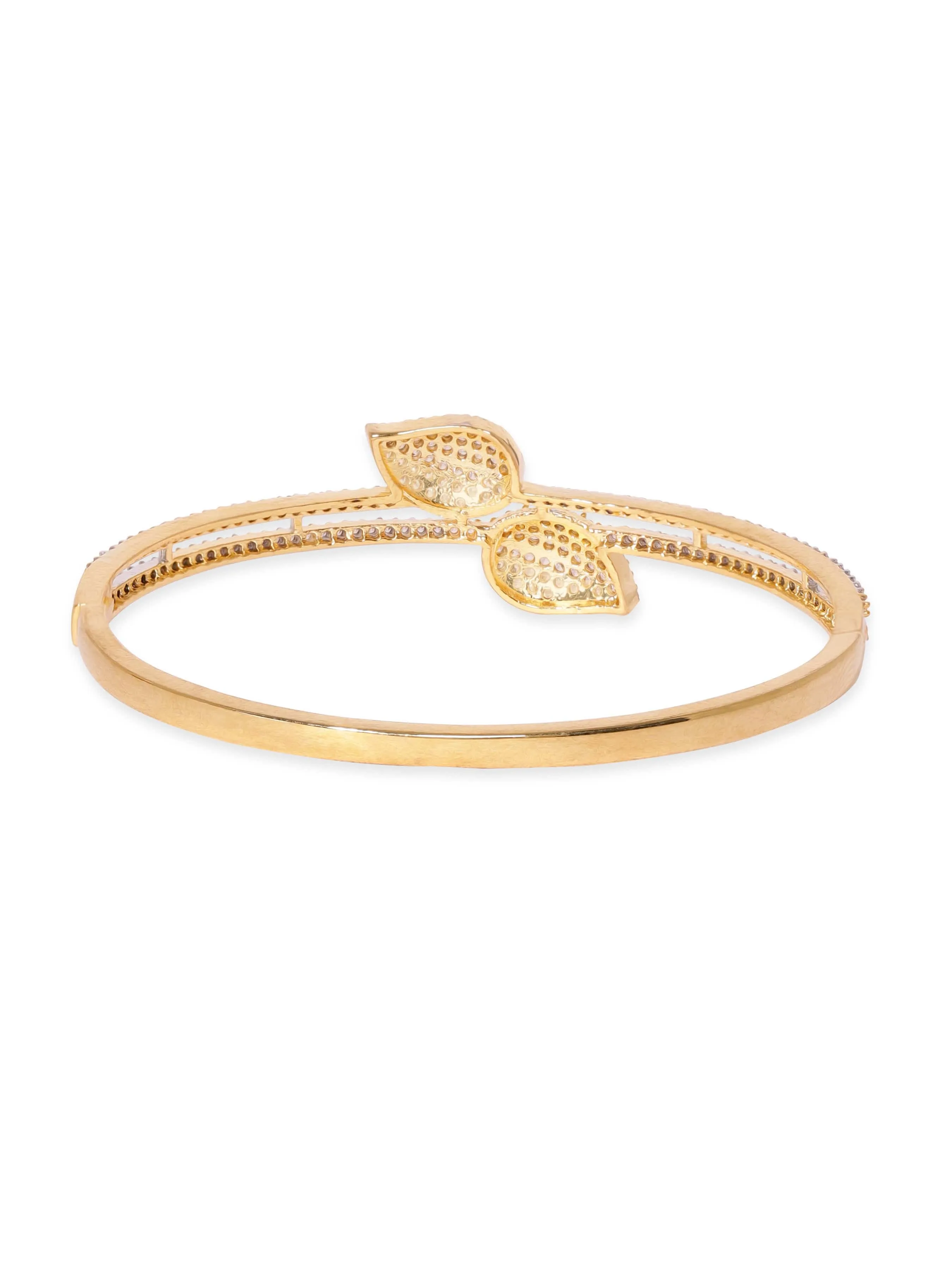 Rubans 22K Gold Plated Zirconia Leaf Motif Sleek Bracelet