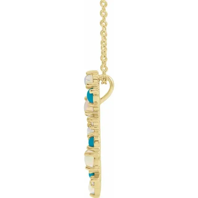 Scattered Turquoise, Opal & Diamond Bar Necklace