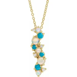 Scattered Turquoise, Opal & Diamond Bar Necklace