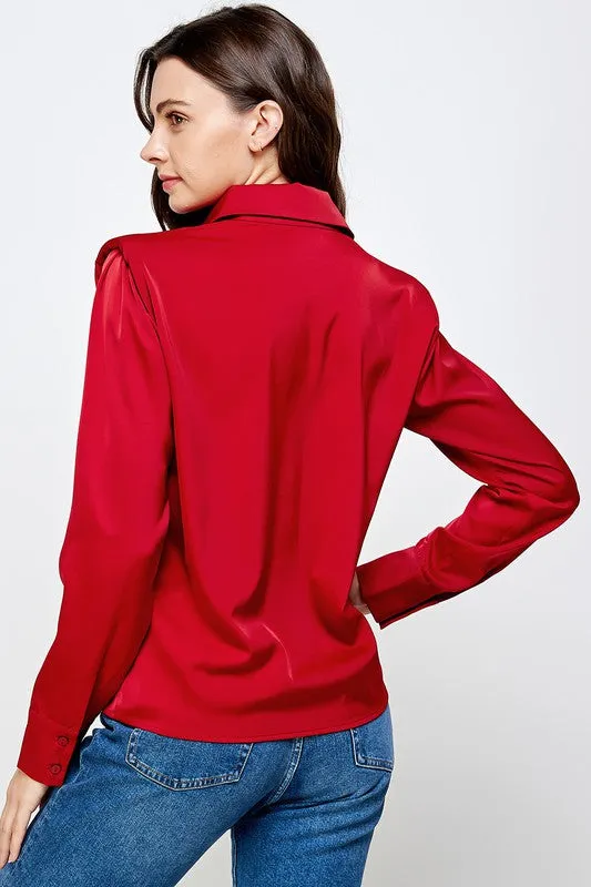 Shoulder Pads Satin Blouse