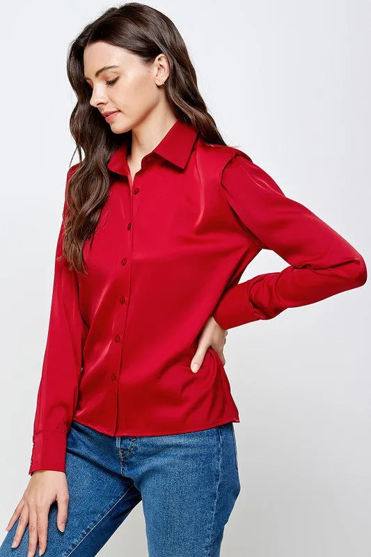 Shoulder Pads Satin Blouse