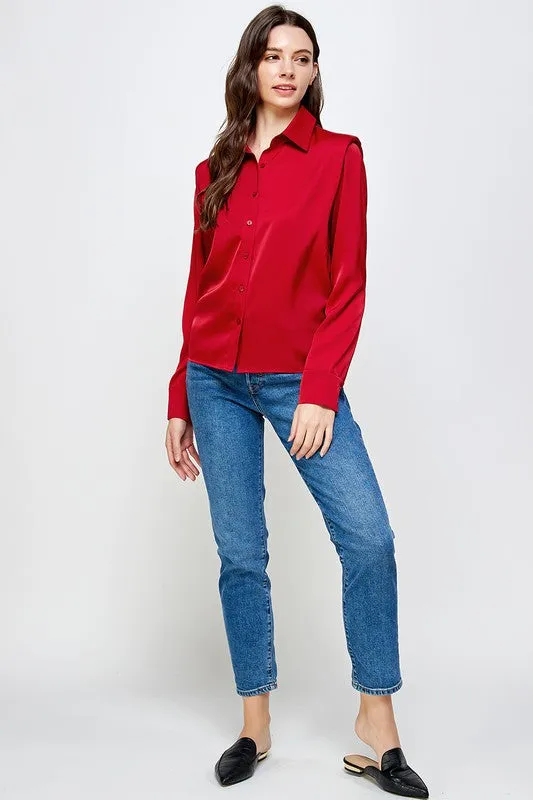 Shoulder Pads Satin Blouse