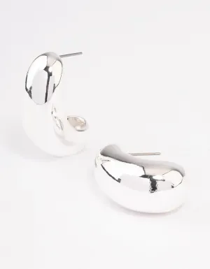 Silver Plated Small Bold Wide Hoop Earrings