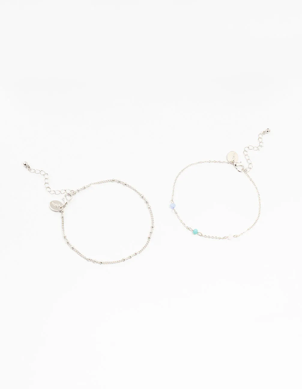 Silver Station Facet Beaded Anklets 2-Pack