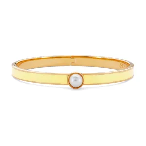 Skinny Cabochon Pearl Buttercup & Gold Bangle