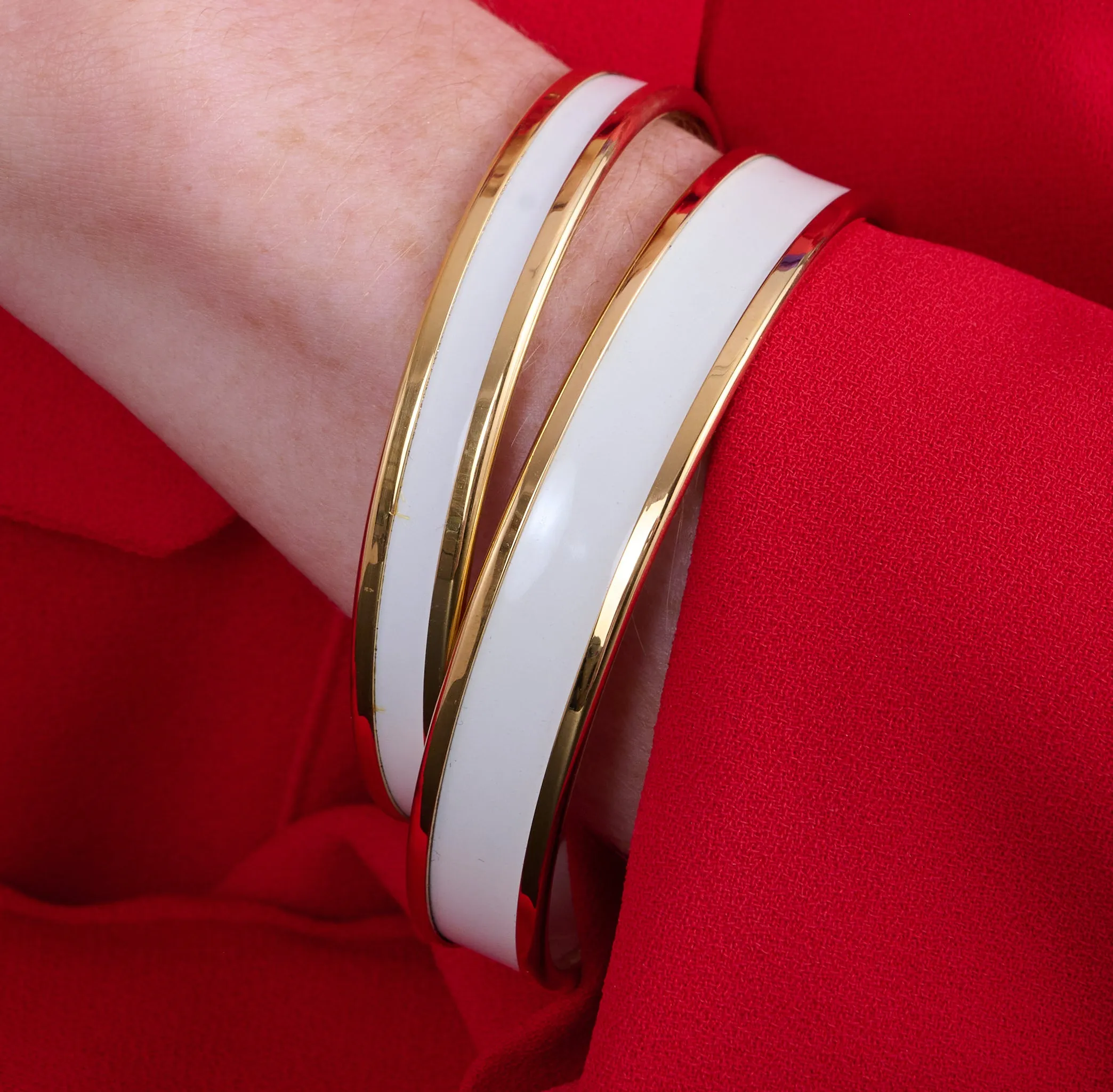 Skinny Cream & Gold Enamel Bangle