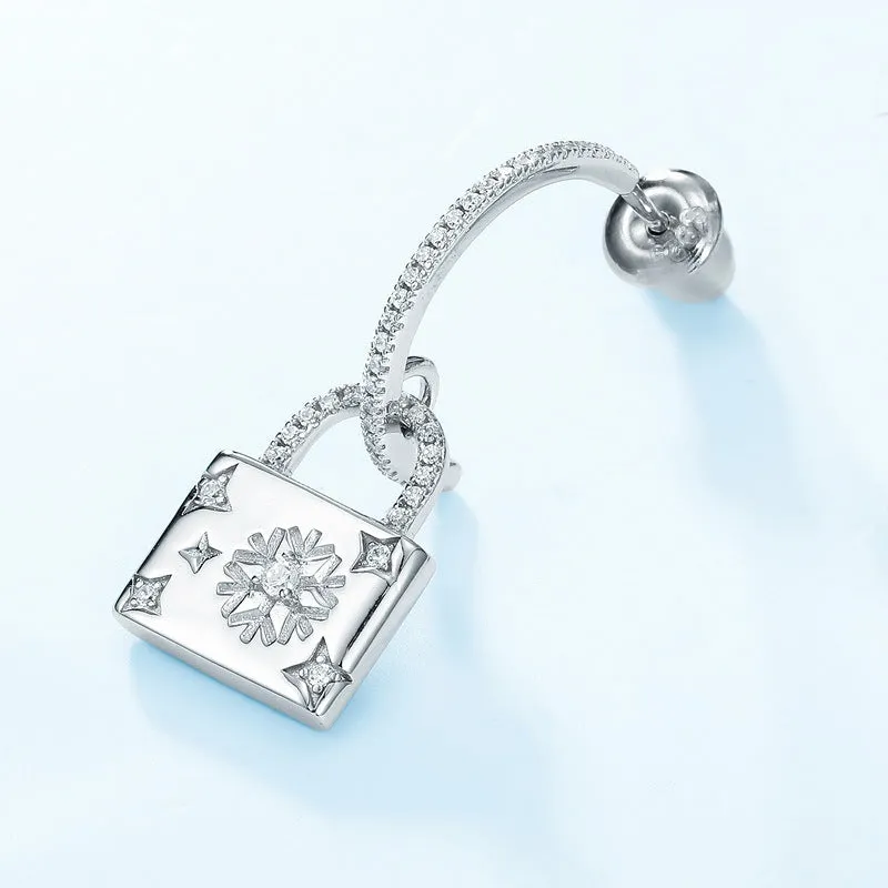 Snowflake Lock Pendant C Shape Zircon Sterling Silver Drop Earrings