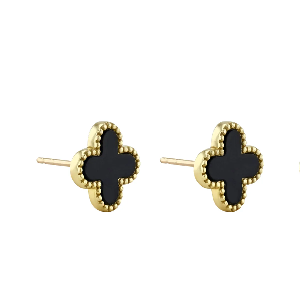 Soleil Collection 11.4mm x 11.4mm Petal Onyx Stud Earrings | 9K Solid Yellow Gold