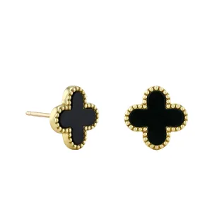 Soleil Collection 11.4mm x 11.4mm Petal Onyx Stud Earrings | 9K Solid Yellow Gold