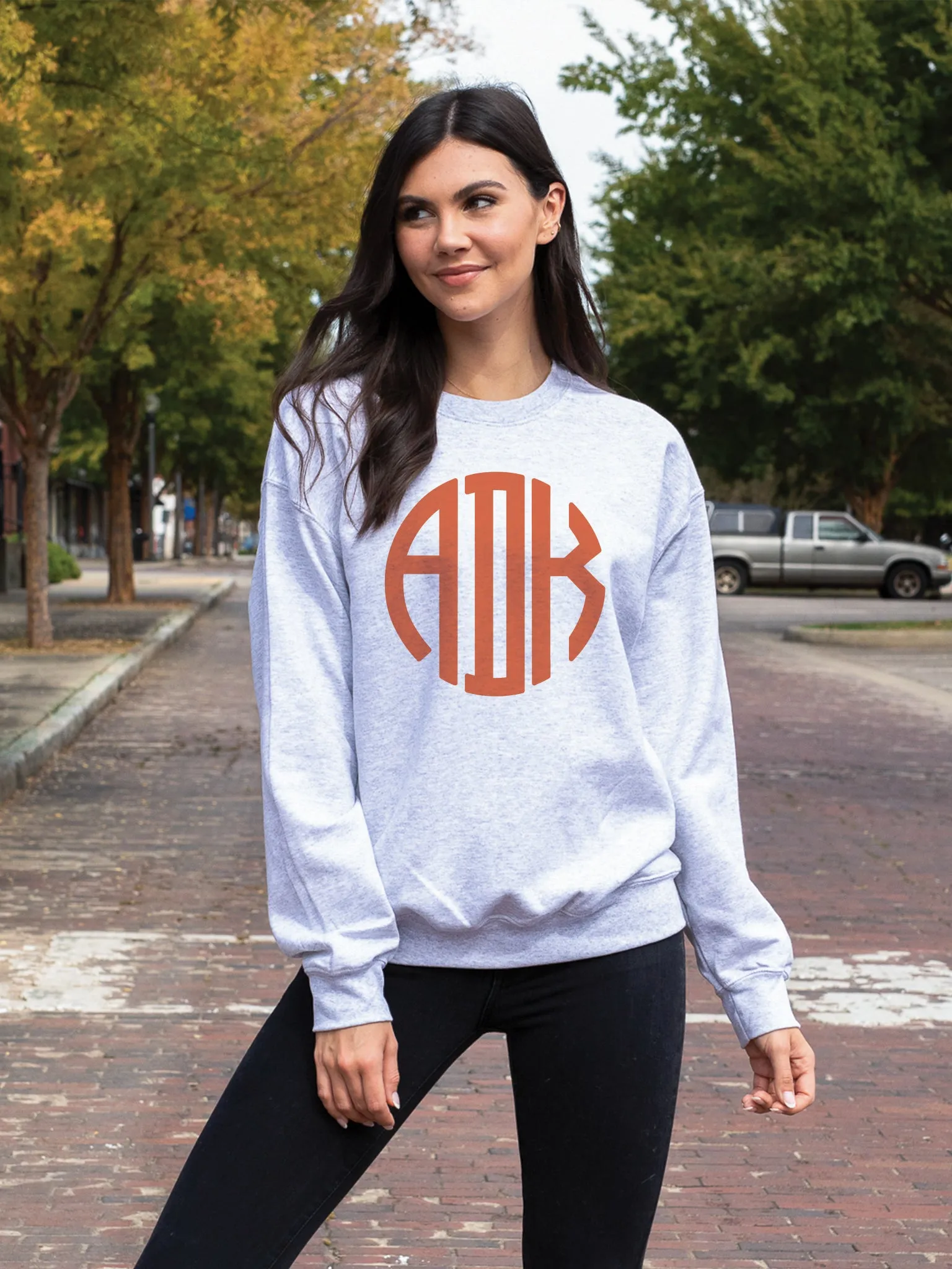 Solid Color Monogram Sweatshirt- Grey