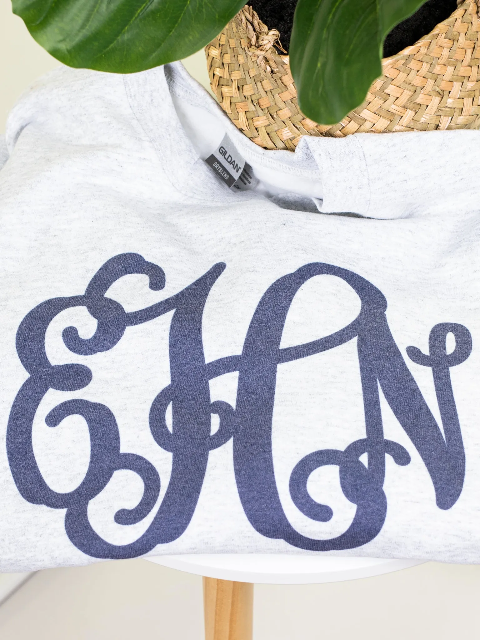 Solid Color Monogram Sweatshirt- Grey