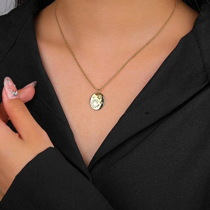 Star and Moon Pendant Necklace-Gold Plating