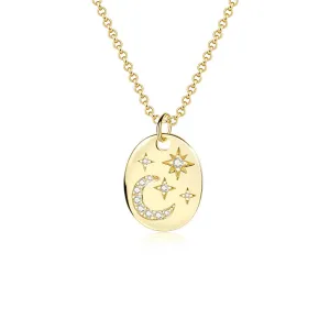 Star and Moon Pendant Necklace-Gold Plating