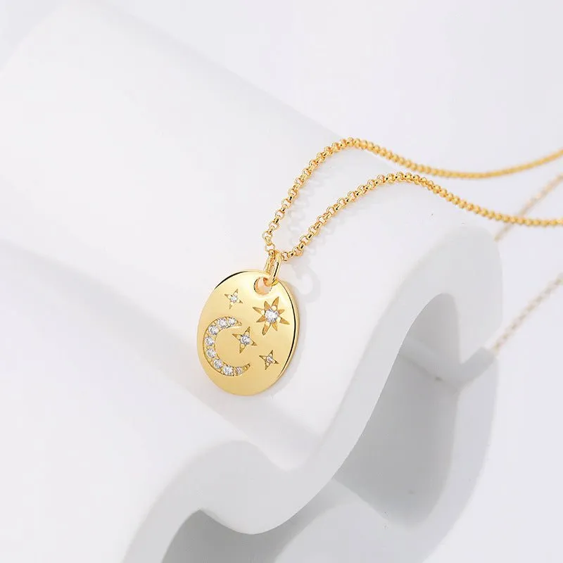 Star and Moon Pendant Necklace-Gold Plating