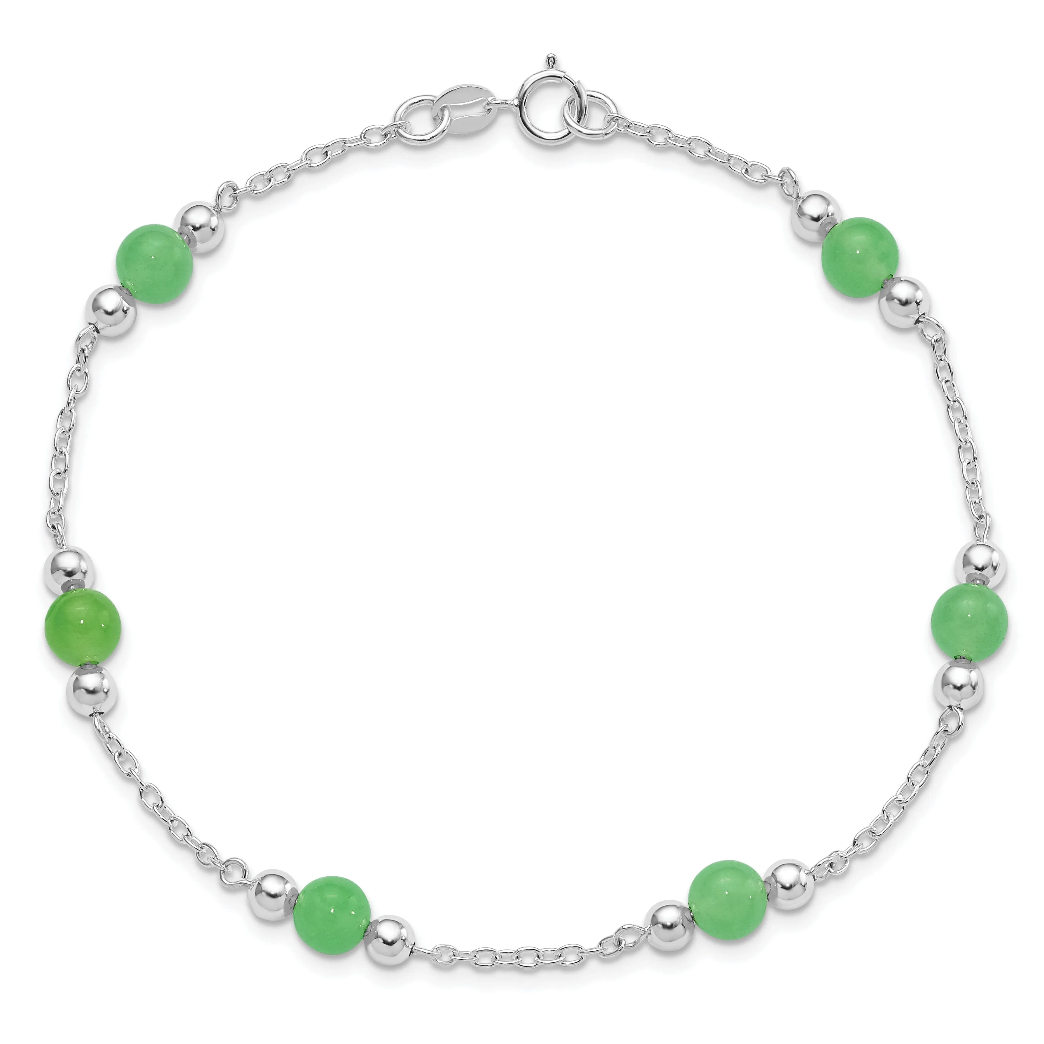 Sterling Silver 9inch Green Jade Anklet