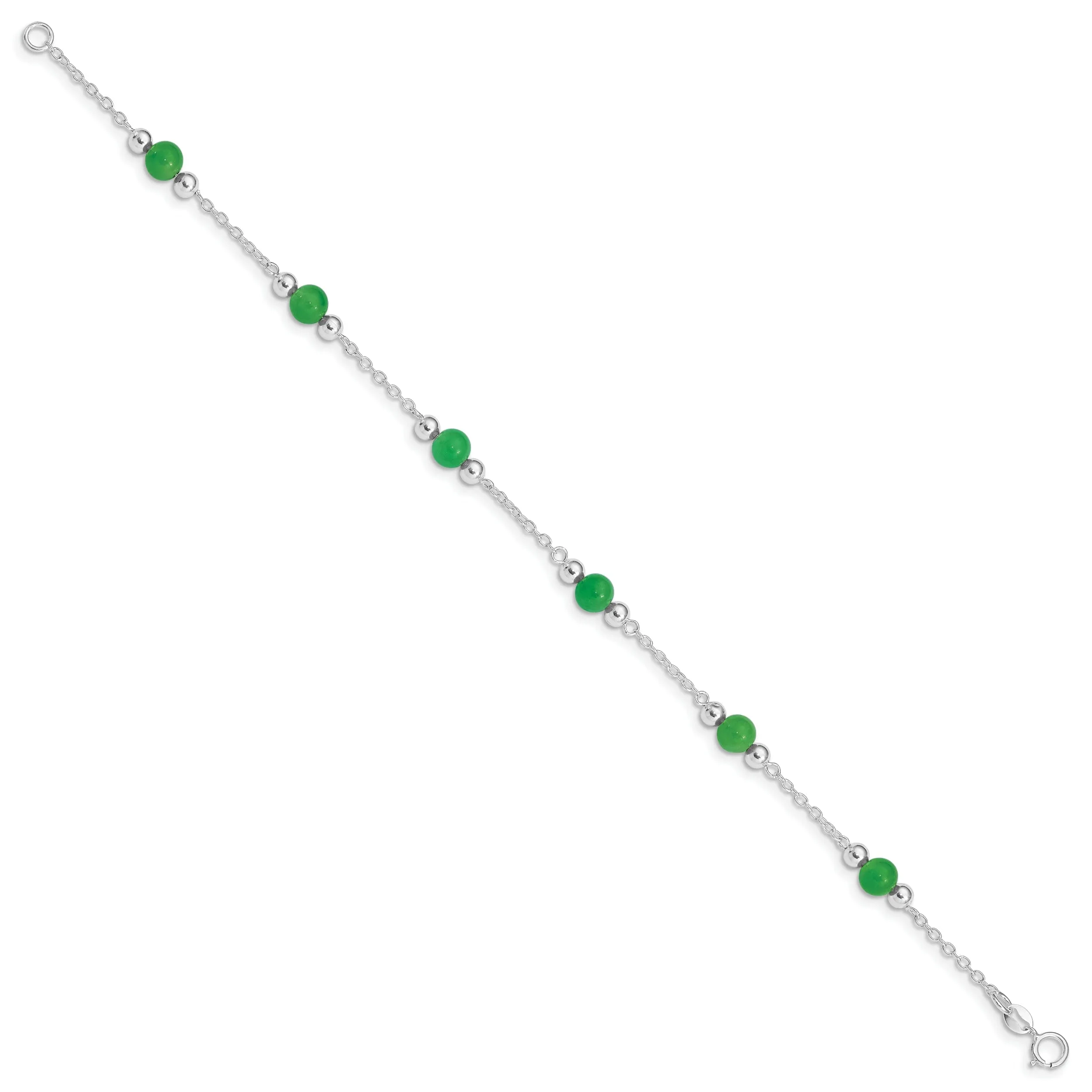 Sterling Silver 9inch Green Jade Anklet