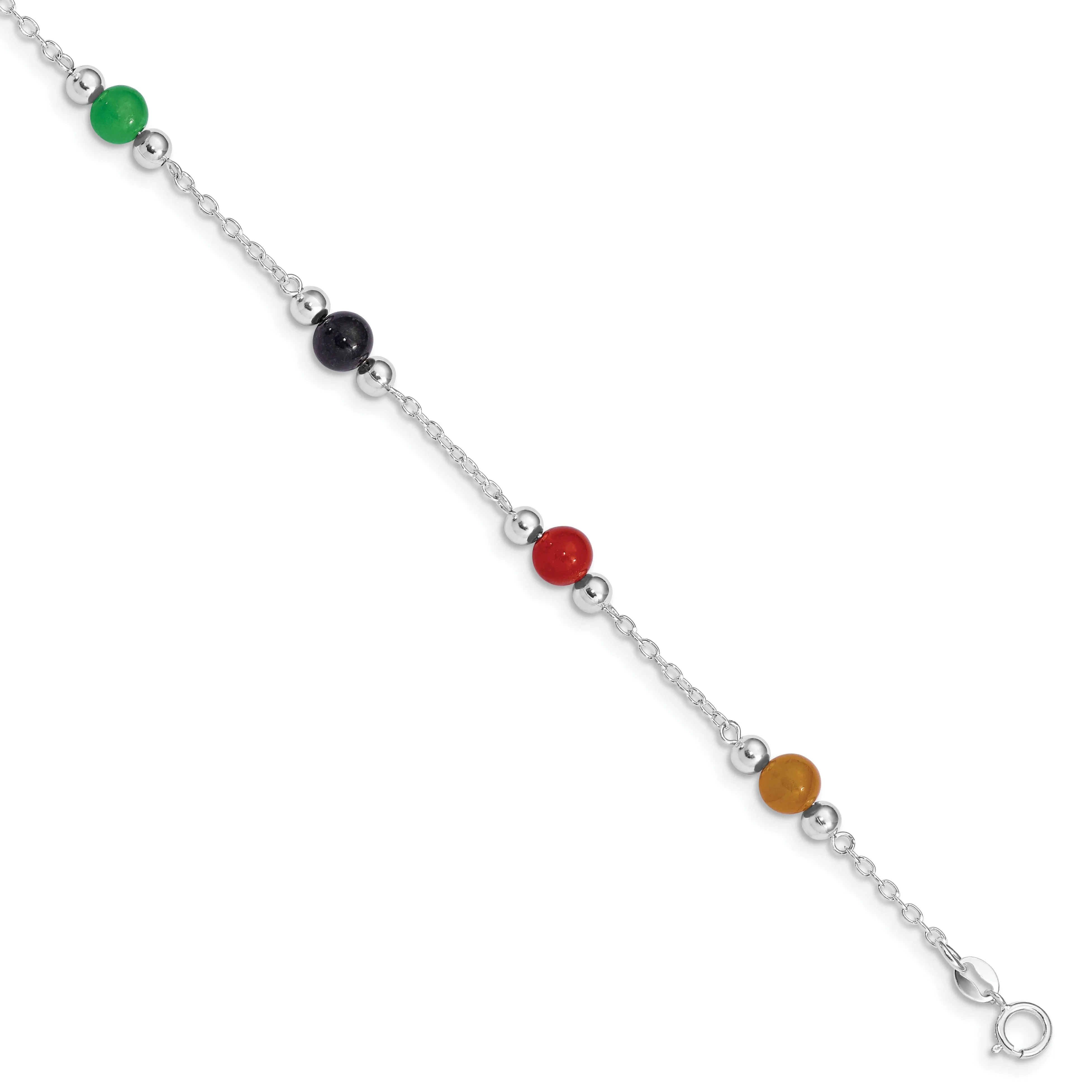 Sterling Silver 9inch Multi-Color Jade Anklet