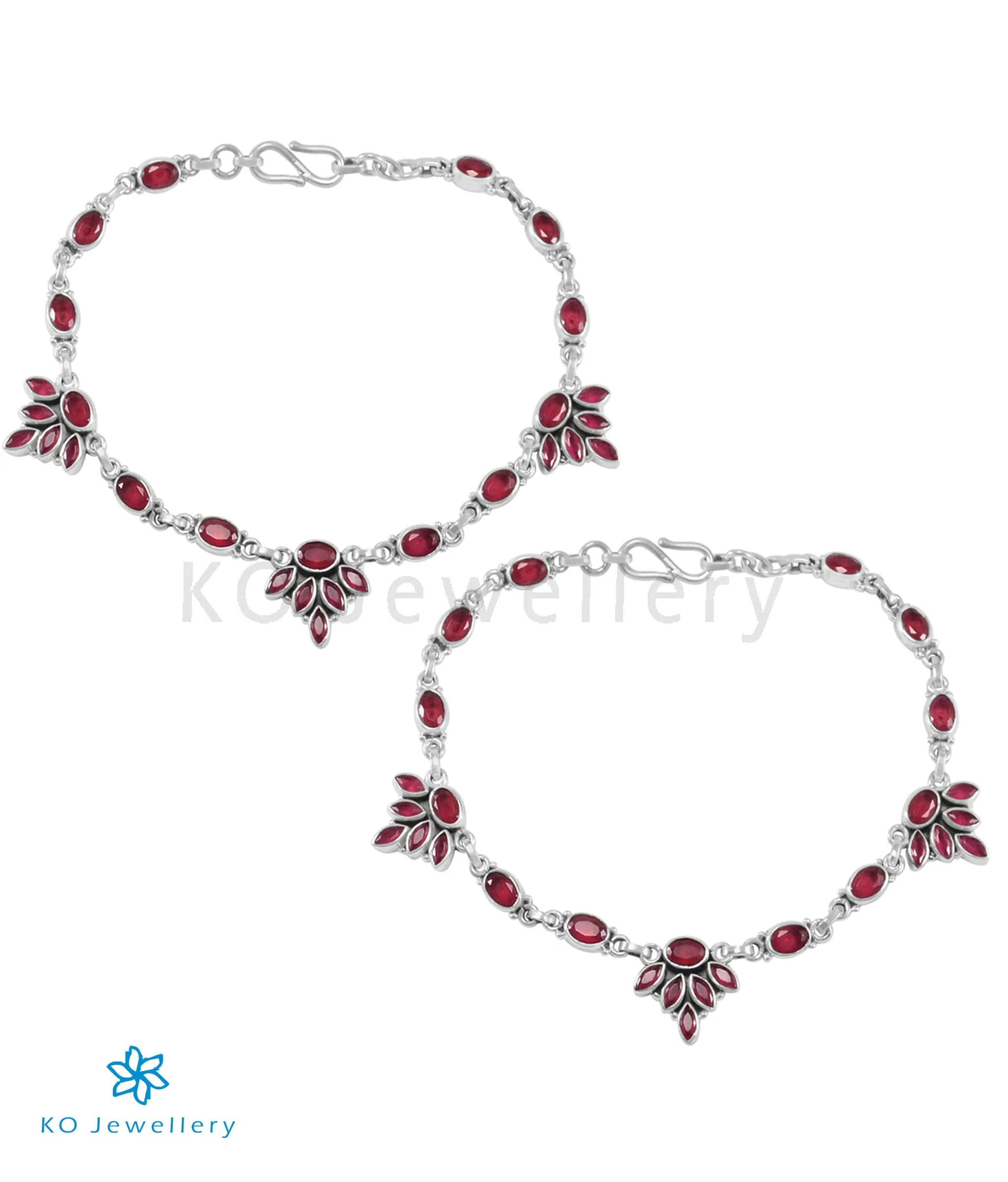 The Kamna Silver Gemstone Anklets (Red)