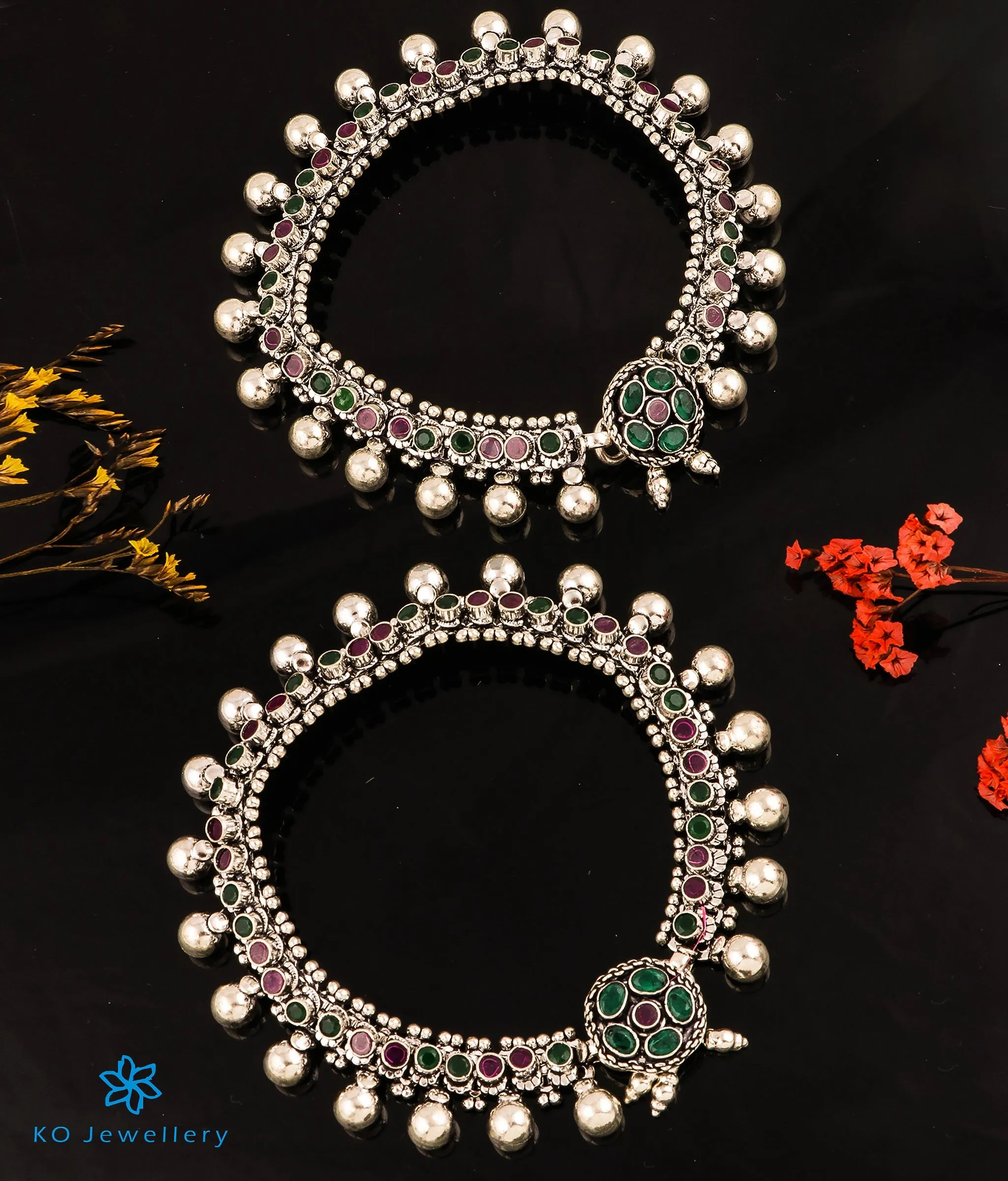 The Ratnaraj Silver Bridal Gemstone Anklets