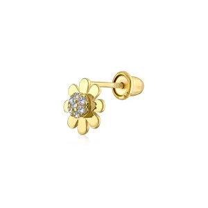 Tiny CZ Accent 14K Gold Sunflower Cartilage Ear Stud Earrings with Secure Screw Back