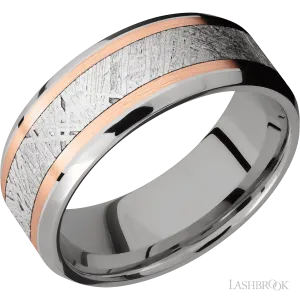 Titanium with Polish , Polish Finish and 14K Rose Gold Inlay - 8MM