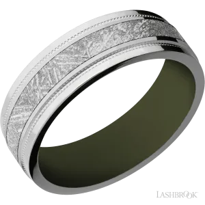 Titanium with Polish, Polish Finish and Meteorite Inlay and Vintage Green - 7MM