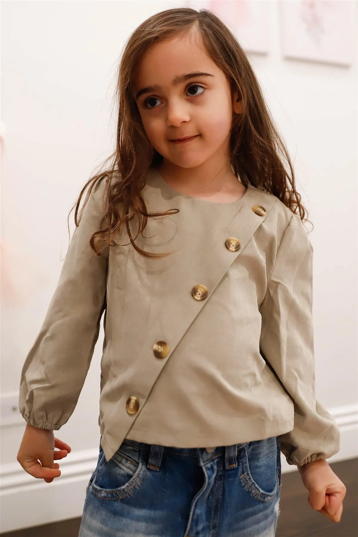 Toddler Girls Khaki Suede Effect Front Button Up Detail Top /1-1-2