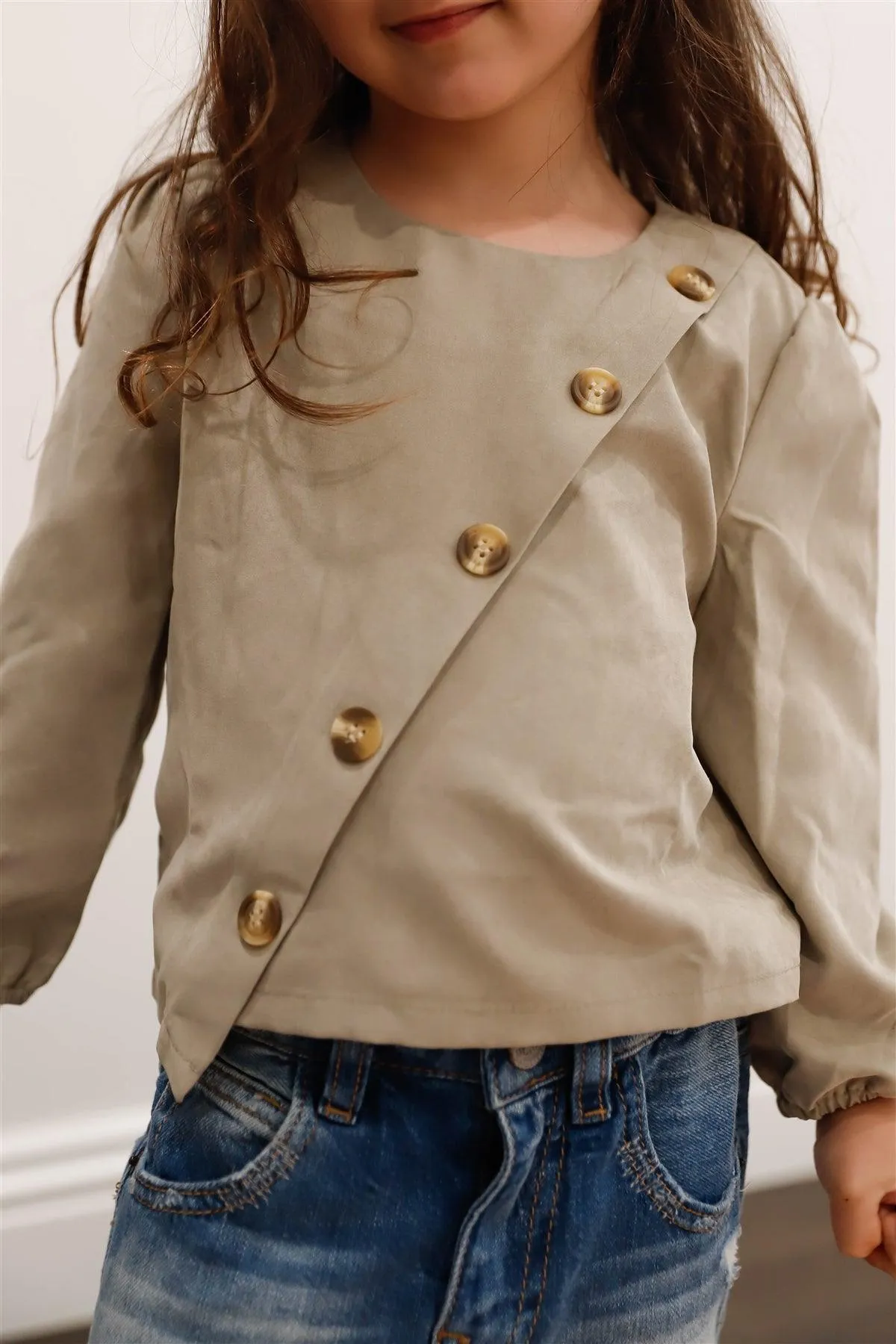 Toddler Girls Khaki Suede Effect Front Button Up Detail Top /1-1-2