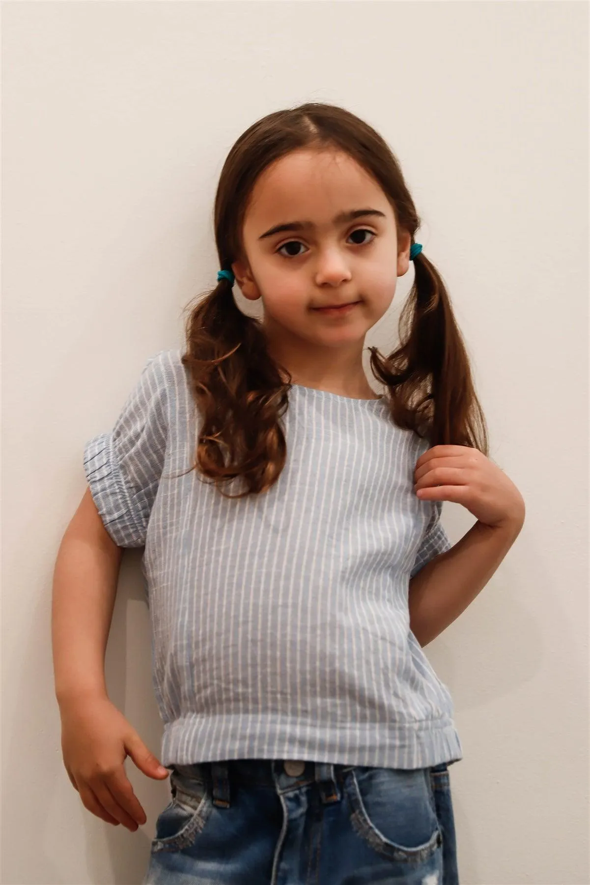 Toddler Girls Light Blue Striped Short Sleeve Top /2-1-2