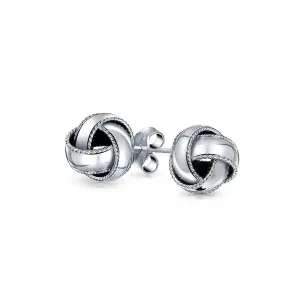 Traditional Braided Edge Drop Ball Earrings Love Knot 10MM Oxidized Sterling Silver